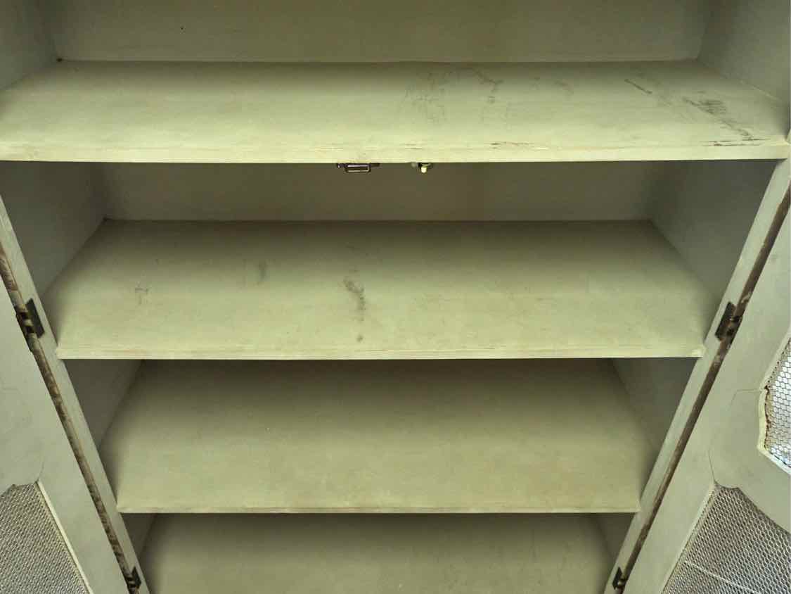 Rustic French Inspired Display Cabinets in Grey Finish with Wire Mesh Doors