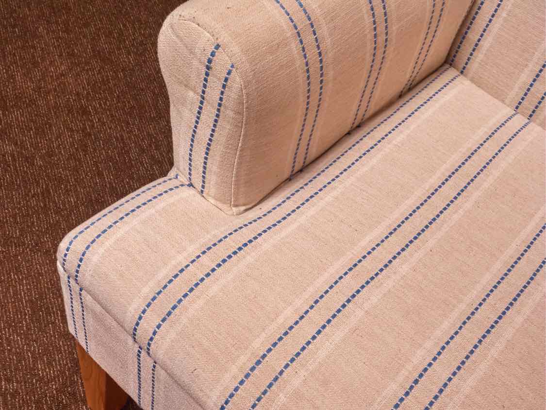 Tan, White & Blue Stripe Upholstered Accent Chair