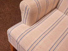 Tan, White & Blue Stripe Upholstered Accent Chair