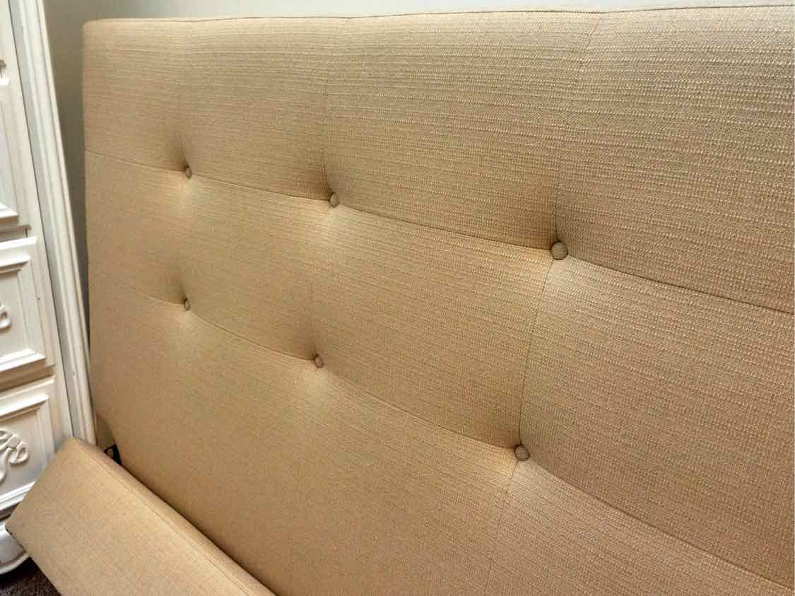 Full  Sand Color Upholstered Button Tufted Bed