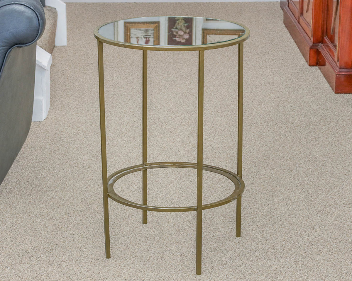 Metal Accent Side Table with Water Droplet Design and Glass Mirrored Top