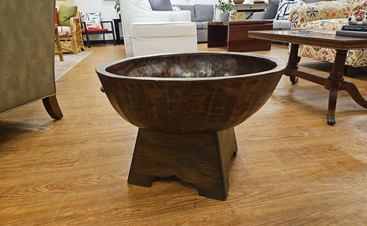 Antique Asian Carved Bowl with Pedestal Base