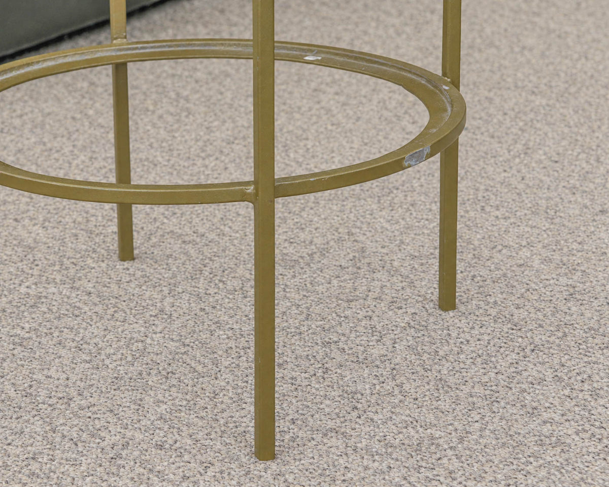 Metal Accent Side Table with Water Droplet Design and Glass Mirrored Top