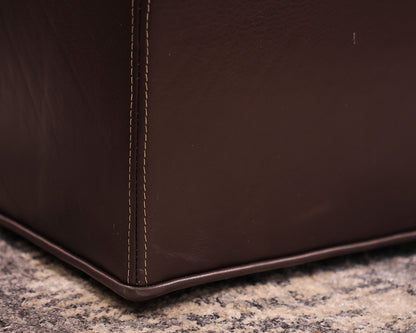 Baker Furniture Paris Storage Ottoman in Chocolate Brown Leather on Casters