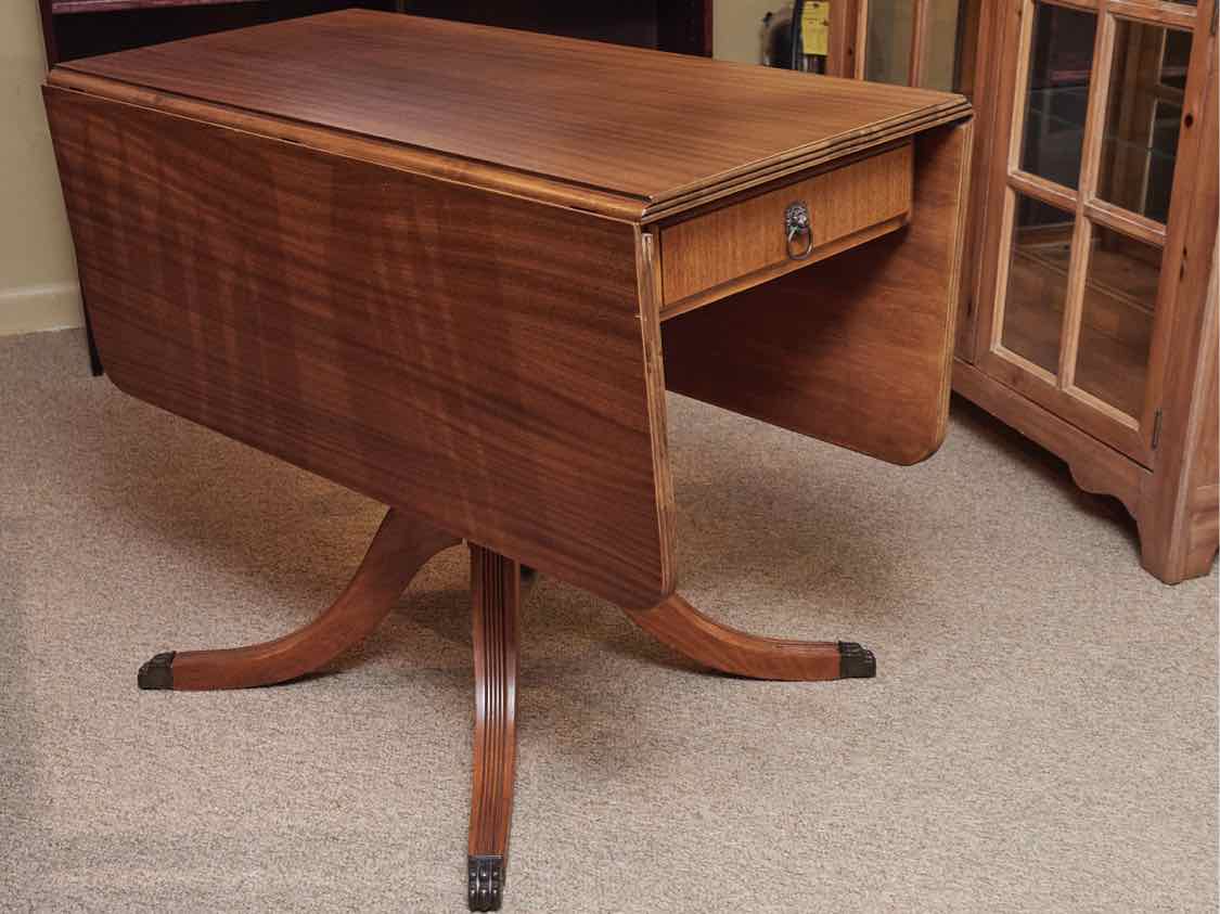 Mahogany Zebra Stripe Dropleaf Pedestal  Dining Table
