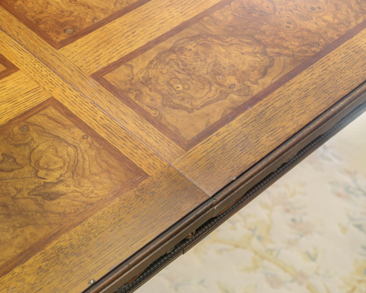 Henredon French Louis XVI Burl Walnut Dining Table W/ Oak Inlays  And 2 Leaves