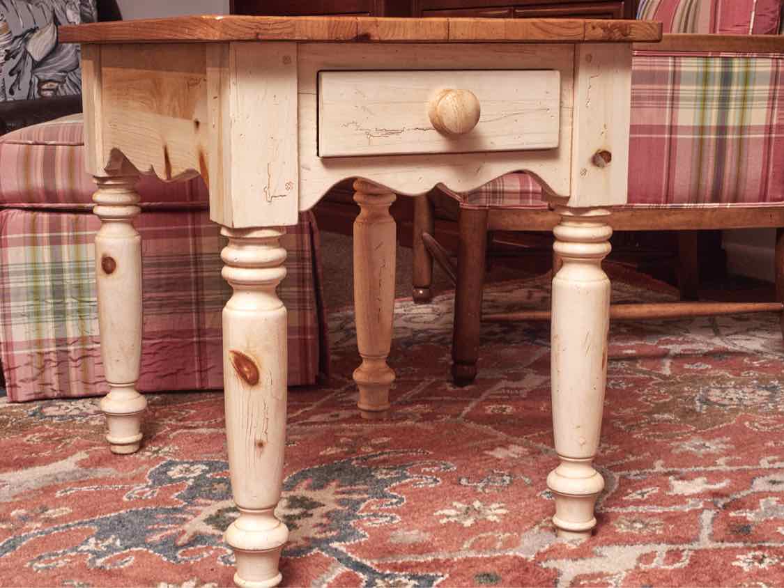 Pair Of Ethan Allen  Pine Plank Top 1 Drawer Cream Finish Side  Table