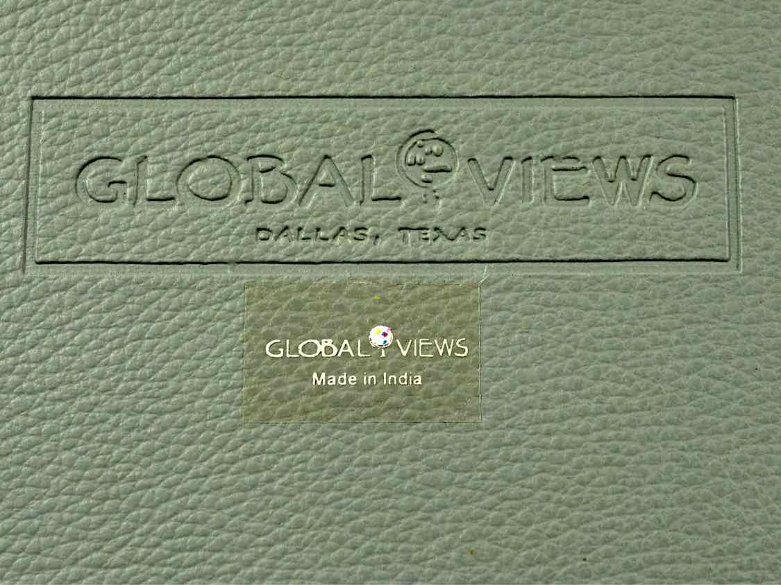 Global Views Wrapped Leather Handle Box in Grey & Brushed Stainless