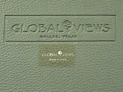 Global Views Wrapped Leather Handle Box in Grey & Brushed Stainless