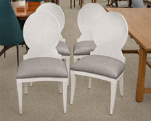Set Of 4  La Beau Dining Chairs In Distressed White Finish & Grey Pebbled Uphols