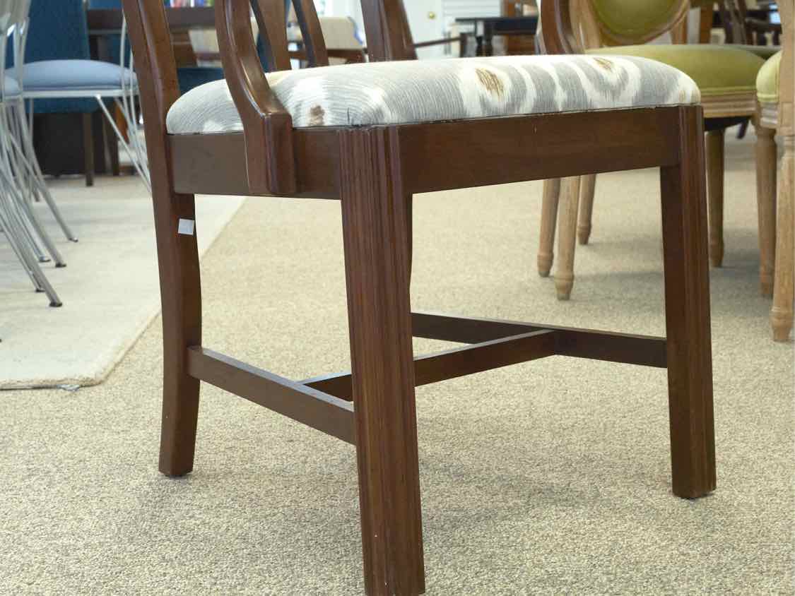 Set of 10 Mahogany Dining Chairs with Ikat Seats in Grey, Tan & Cream