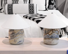Set of 2 Crate & Barrel Block Mini Floral Jade Marble Table Lamps