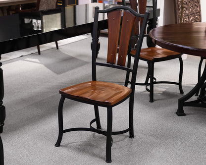 Round Mahogany Table With Metal Base and Six Chairs