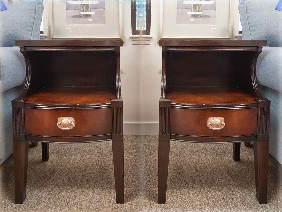 Pair of Drexel Mahogany Open Shelf Nightstands