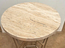 Travertine Stone Top Accent Table with Beige Finish Metal Base