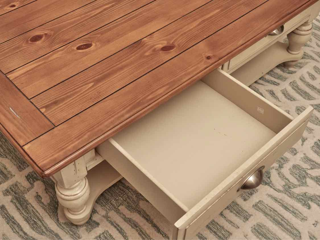 Liberty Furniture Pine Plank Top Cream Finish 2 Drawer & Shelf  Cocktail Table