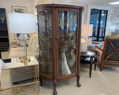 Vintage Oak Display Cabinet with Curved Glass