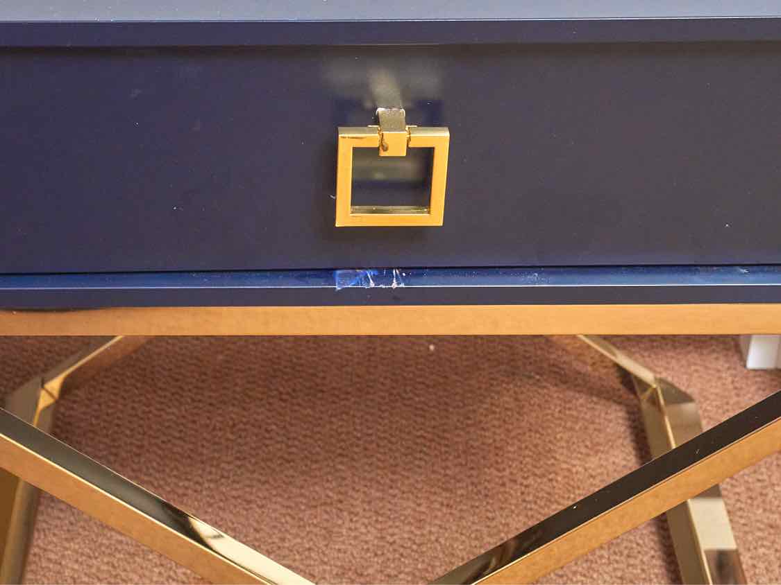 Pair of Safavieh  Navy Blue Side Tables with Gold  X Base
