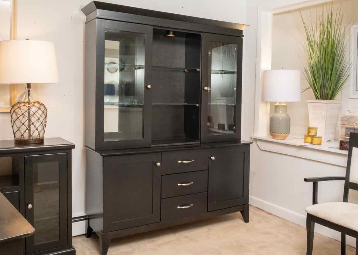 Bermex Wipestain Black Finish 2 Piece China Cabinet with 2 Glass Doors