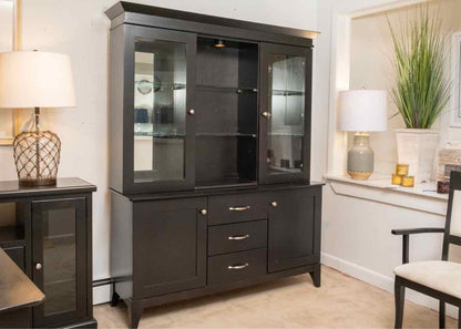 Bermex Wipestain Black Finish 2 Piece China Cabinet with 2 Glass Doors