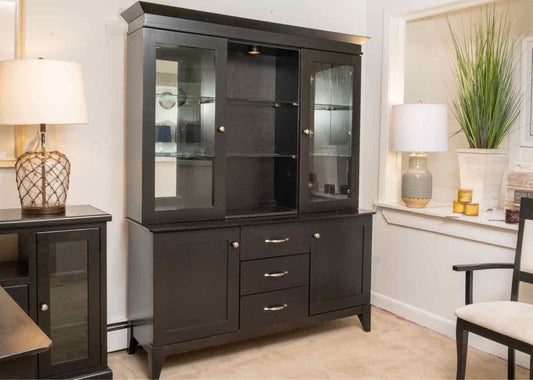 Bermex Wipestain Black Finish 2 Piece China Cabinet with 2 Glass Doors