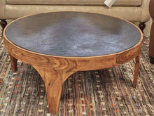 Anthropologie Black Slate Top Round Cocktail Table