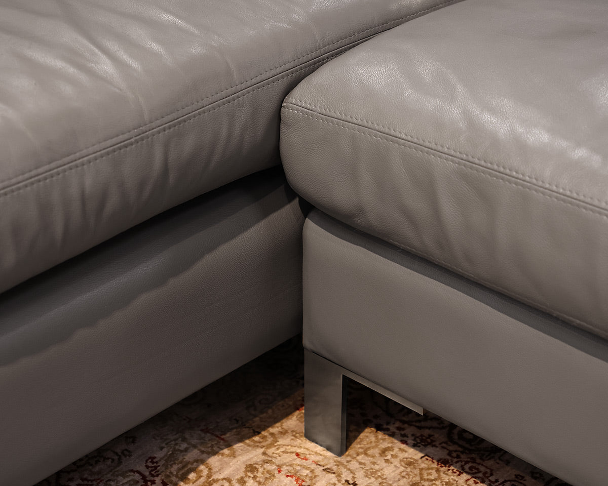 Two-Piece Gray Leather Sofa With Chaise