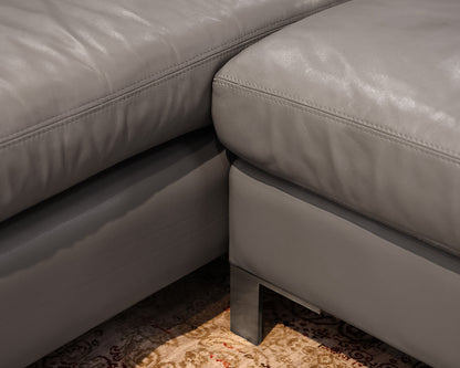 Two-Piece Gray Leather Sofa With Chaise