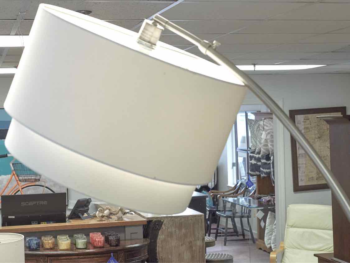 Crate & Barrel  Arch Chrome Floor Lamp with White Stone Base