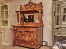 Antique Victorian Oak Hand Carved 8 Drawer Mirror  Sideboard