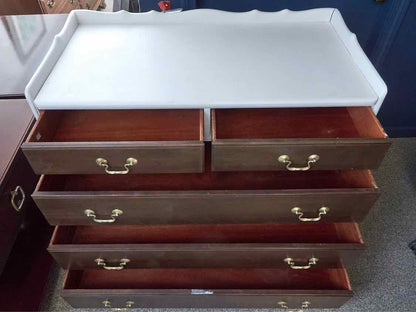 Arctic Finish 5 Dark Cherry Drawer Dresser with Back Splash