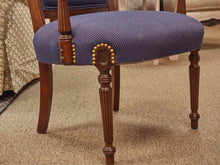 Mahogany  Arm Chair with Carving in Navy Blue Upholstery with Nailhead Trim