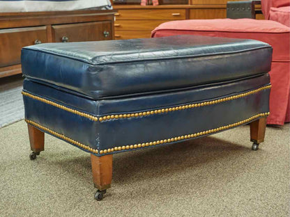 North Hickory Blue Leather Chair and Ottoman