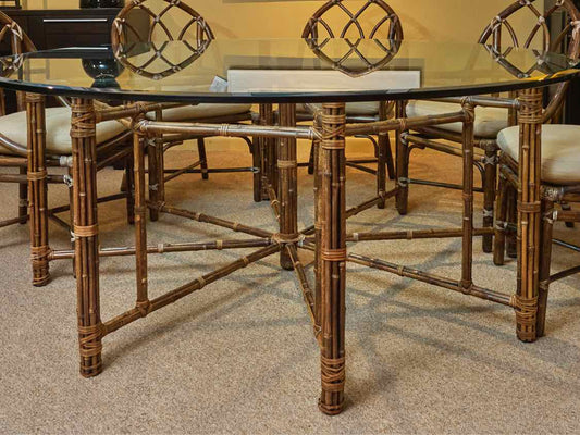McGuire Glass Top Rattan Bamboo  Table &  8 Chair Set