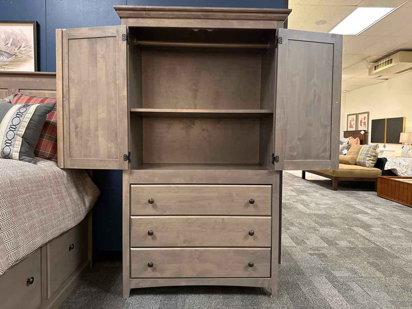 Three Drawer Two Shelf Washed Grey Armoire