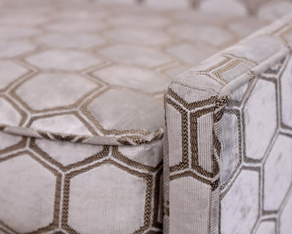 Geometric Patterned Sloped Arm Chair and Matching Ottoman