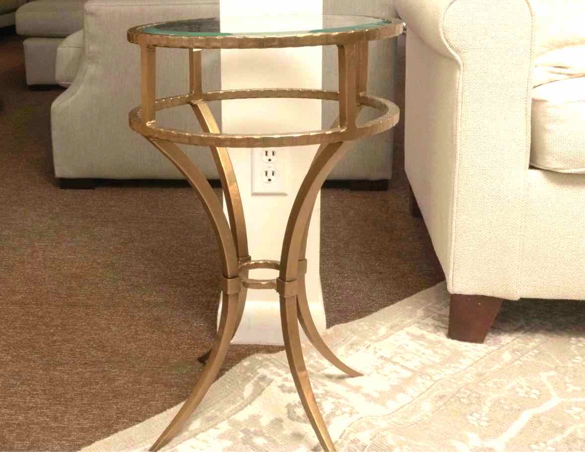 Hollywood Regancy Style Glass Top Brass Finish Metal Side Table