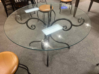 Stone County Ironworks Iron and Glass Dining Table w/ 4 Chairs