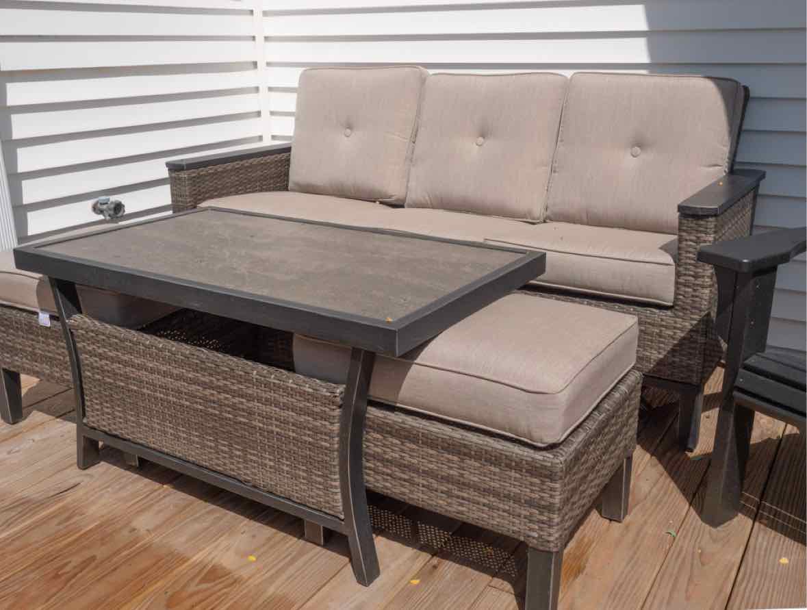 Resin Wicker 3 Cushion Sofa, 2 Chairs, Coffee Table ,2 Ottomans Outdoor Set