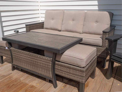 Resin Wicker 3 Cushion Sofa, 2 Chairs, Coffee Table ,2 Ottomans Outdoor Set