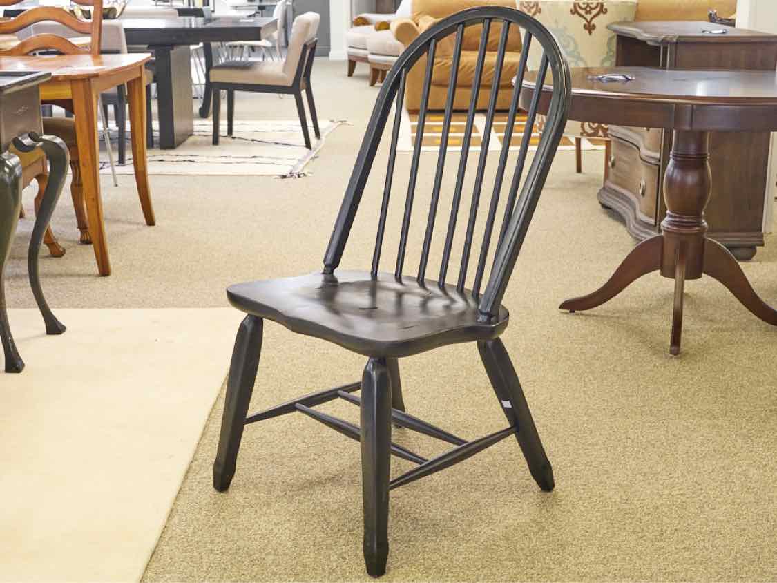 Set Eight Solid Oak Windsor Chairs in Black Finish