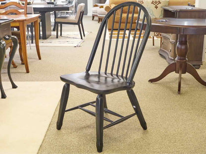 Set Eight Solid Oak Windsor Chairs in Black Finish