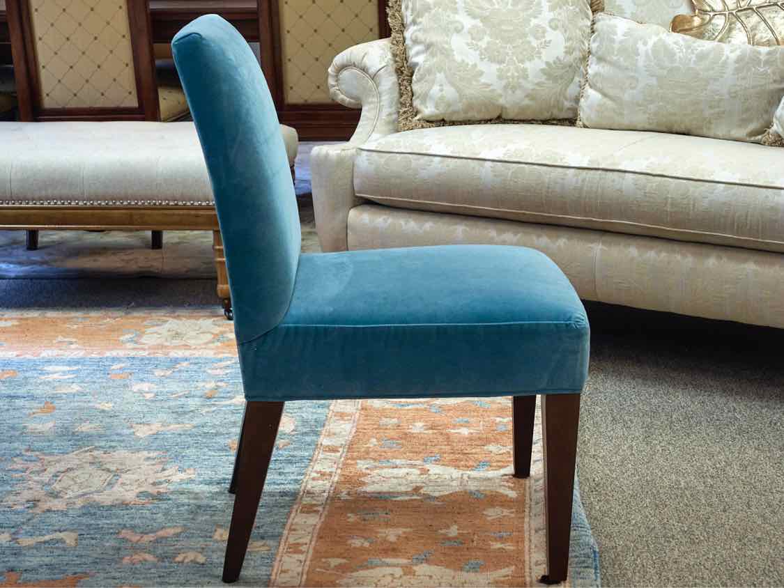 Set of 8 Lee Aqua  Blue Performance Fabric  Dining Side Chairs