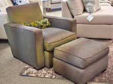 Chartreuse Green & Grey Upholstered Chair W/ Ottoman