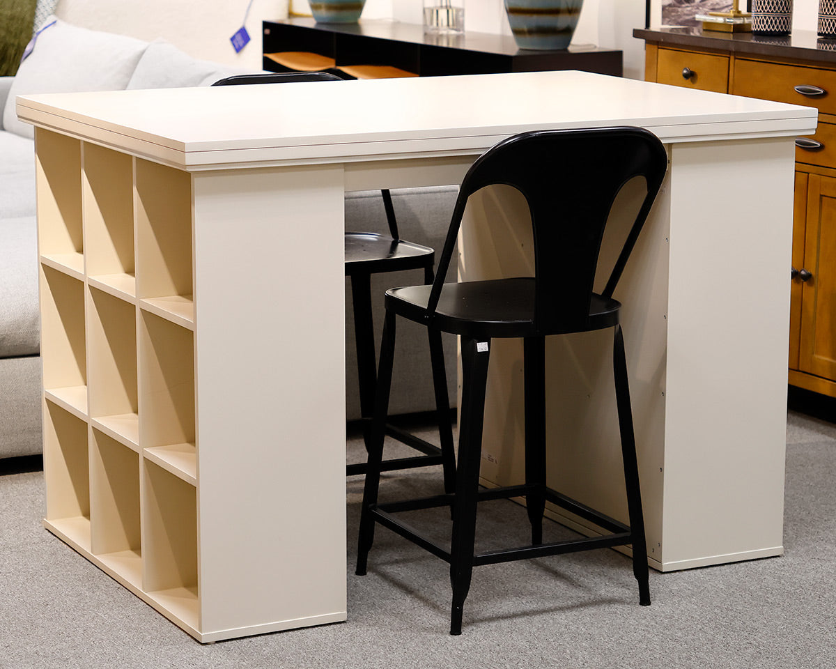 Painted Antique White Project Island With Two Stools