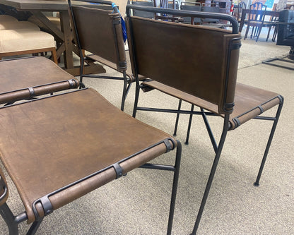 Set Of 6 Four Hands 'Wharton' Dining Chairs in Distressed Brown Leather