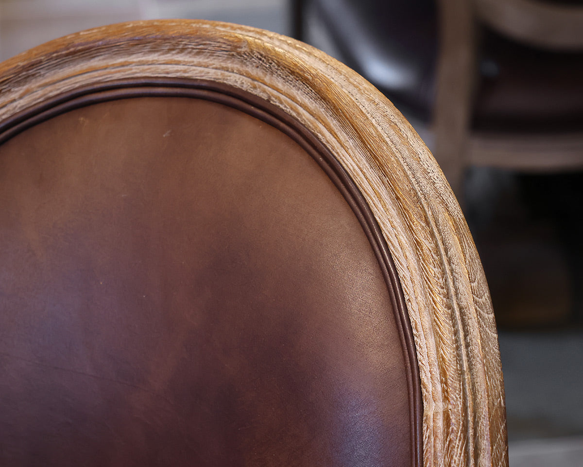 Set of 10 Restoration Hardware Vintage French Round Leather Dining Chairs