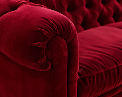 Pottery Barn Red Velvet Chesterfield Sofa