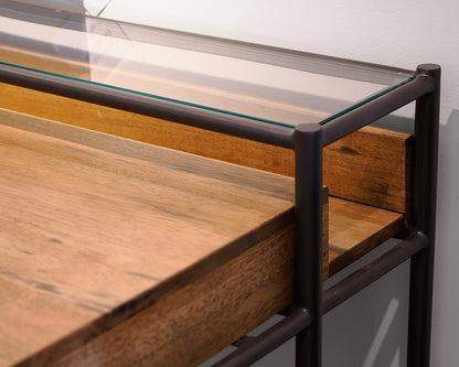 Light Oak Desk With Upper Glass Shelf