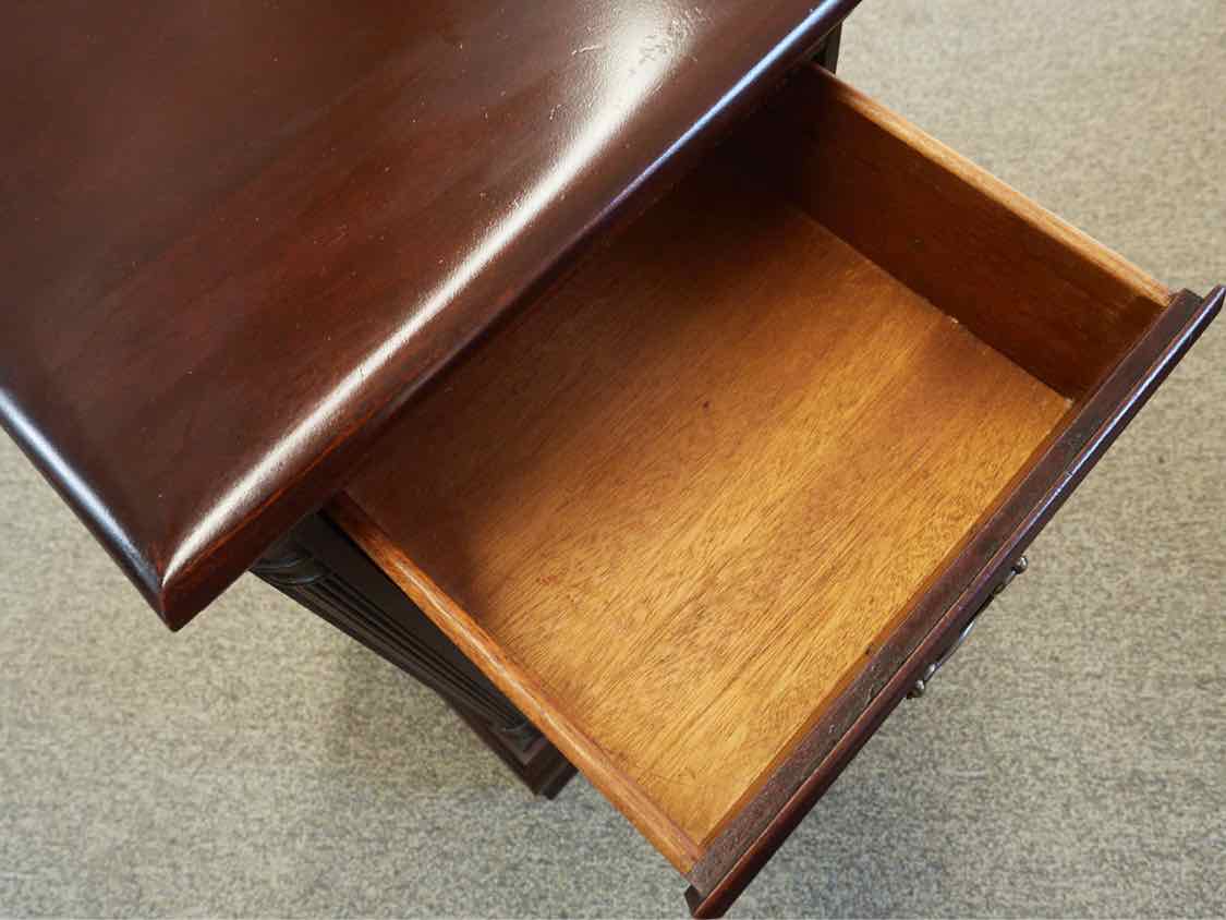 Solid Mahogany 1 Drawer Nightstand with Column Sides & Open 1  Shelf